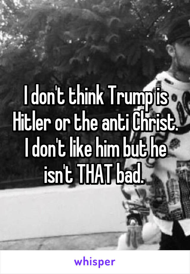 I don't think Trump is Hitler or the anti Christ. I don't like him but he isn't THAT bad. 