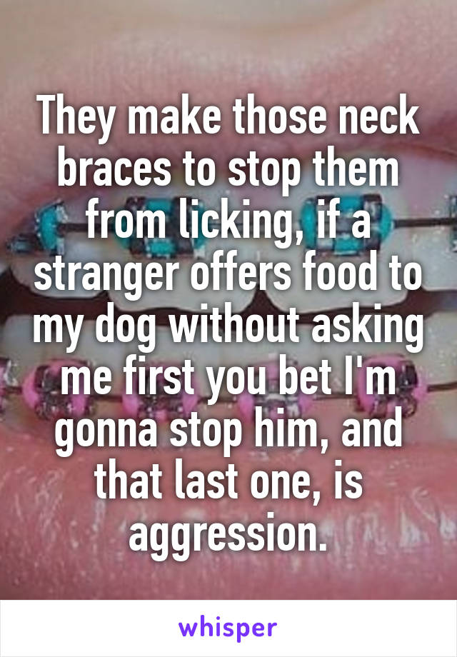 They make those neck braces to stop them from licking, if a stranger offers food to my dog without asking me first you bet I'm gonna stop him, and that last one, is aggression.