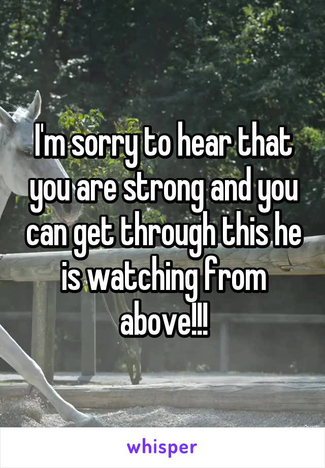 I'm sorry to hear that you are strong and you can get through this he is watching from above!!!