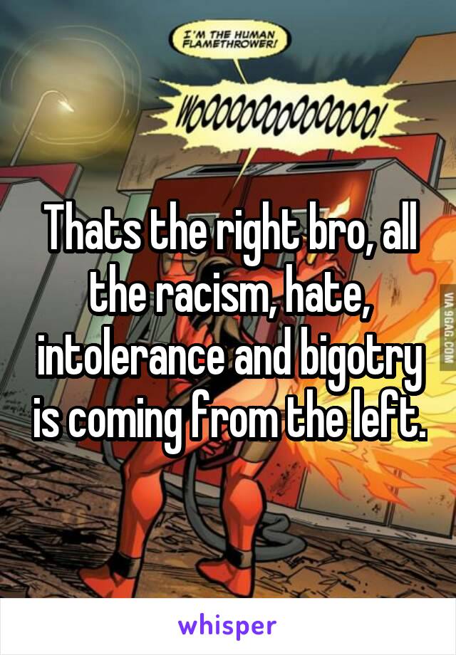 Thats the right bro, all the racism, hate, intolerance and bigotry is coming from the left.