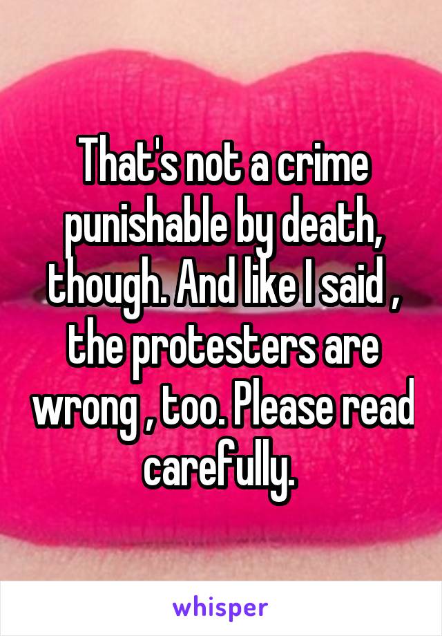 That's not a crime punishable by death, though. And like I said , the protesters are wrong , too. Please read carefully. 