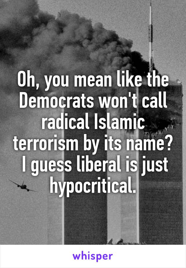 Oh, you mean like the Democrats won't call radical Islamic terrorism by its name?  I guess liberal is just hypocritical.