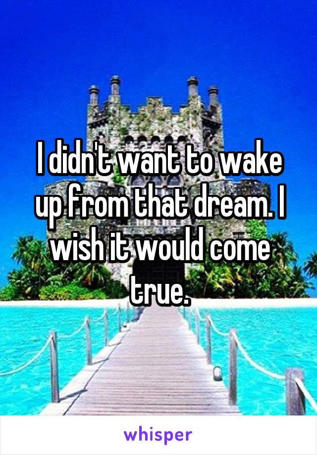 I didn't want to wake up from that dream. I wish it would come true.