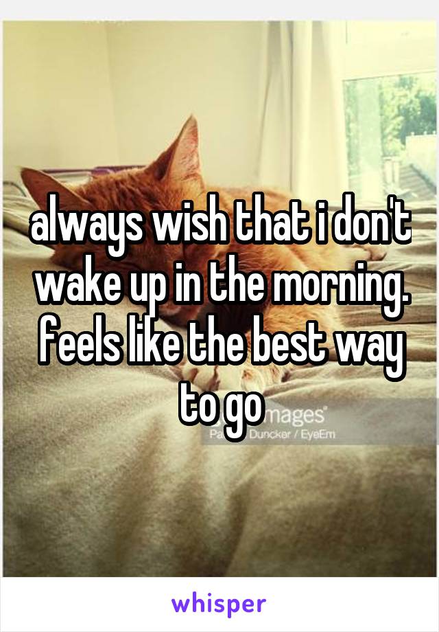 always wish that i don't wake up in the morning.
feels like the best way to go