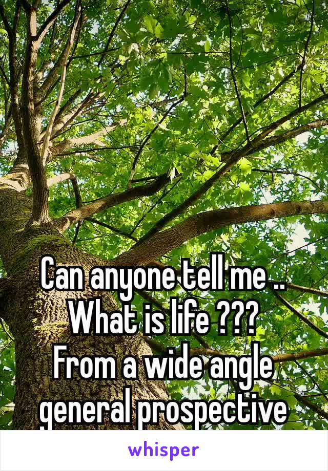 Can anyone​ tell me ..
What is life ???
From a wide angle general prospective