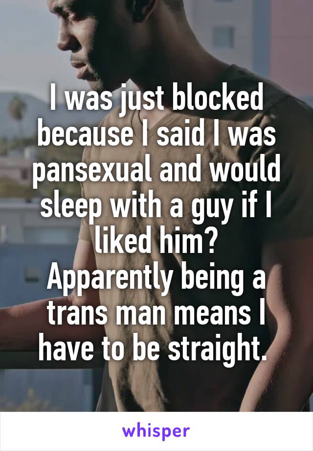 I was just blocked because I said I was pansexual and would sleep with a guy if I liked him?
Apparently being a trans man means I have to be straight. 