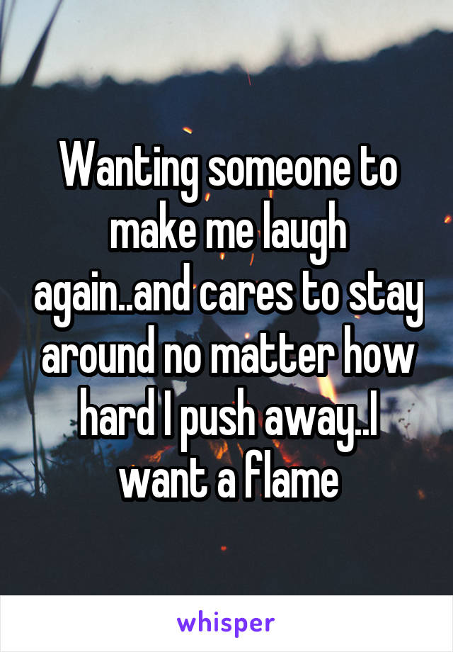 Wanting someone to make me laugh again..and cares to stay around no matter how hard I push away..I want a flame