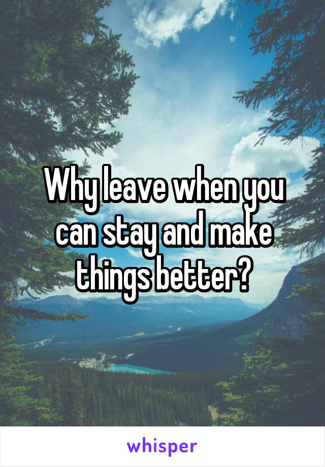 Why leave when you can stay and make things better?