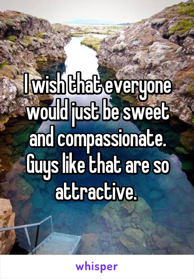 I wish that everyone would just be sweet and compassionate. Guys like that are so attractive. 