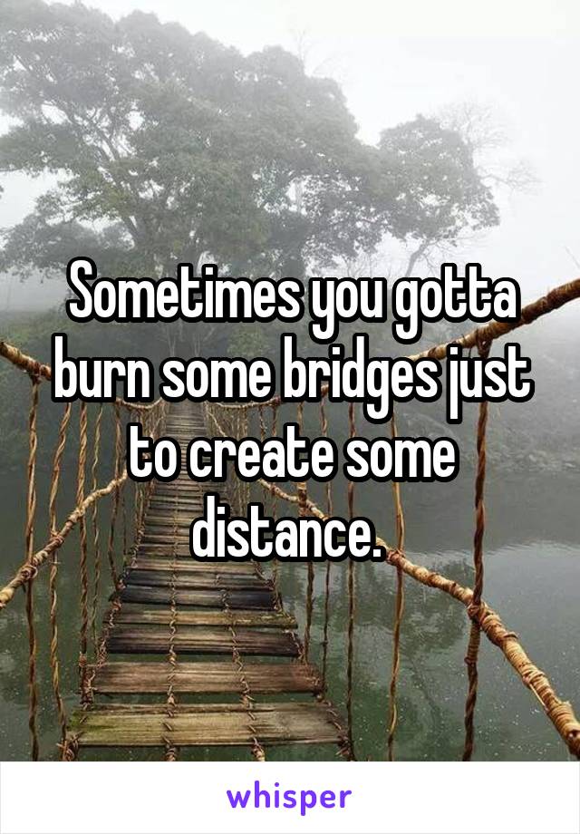 Sometimes you gotta burn some bridges just to create some distance. 