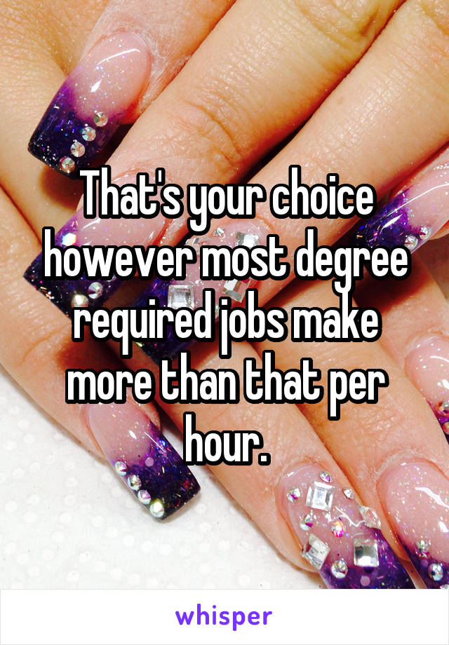 That's your choice however most degree required jobs make more than that per hour.