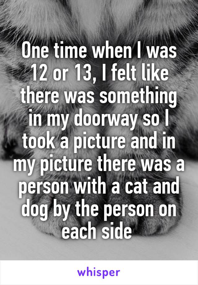 One time when I was 12 or 13, I felt like there was something in my doorway so I took a picture and in my picture there was a person with a cat and dog by the person on each side 