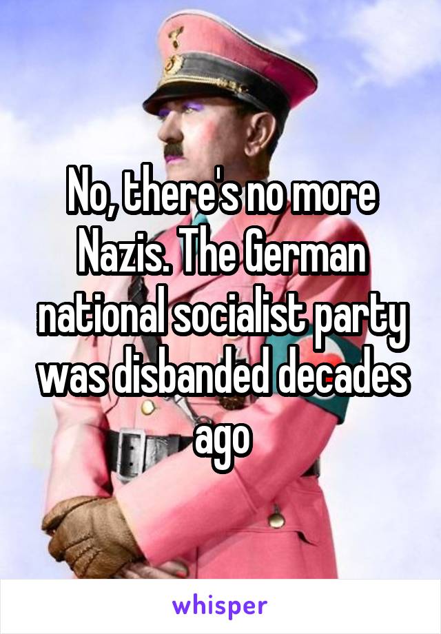 No, there's no more Nazis. The German national socialist party was disbanded decades ago