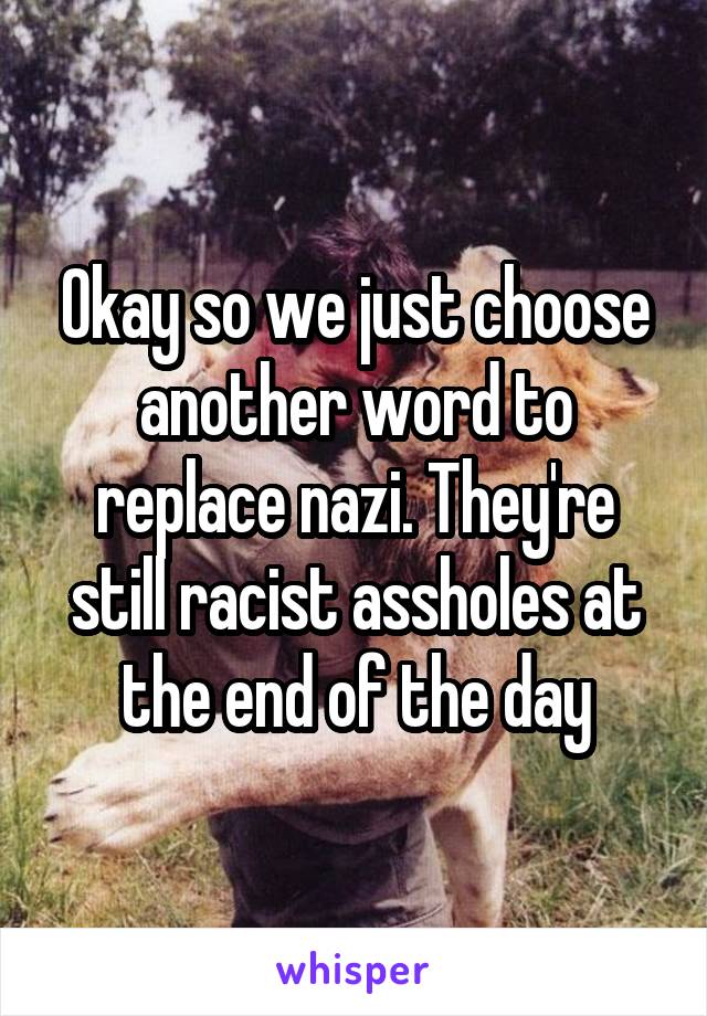 Okay so we just choose another word to replace nazi. They're still racist assholes at the end of the day