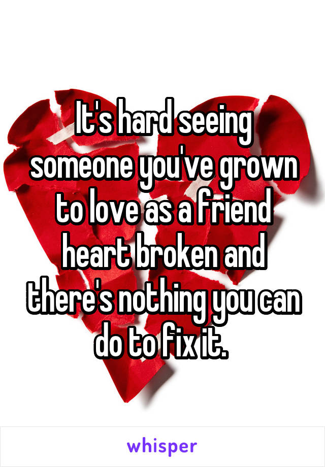 It's hard seeing someone you've grown to love as a friend heart broken and there's nothing you can do to fix it. 