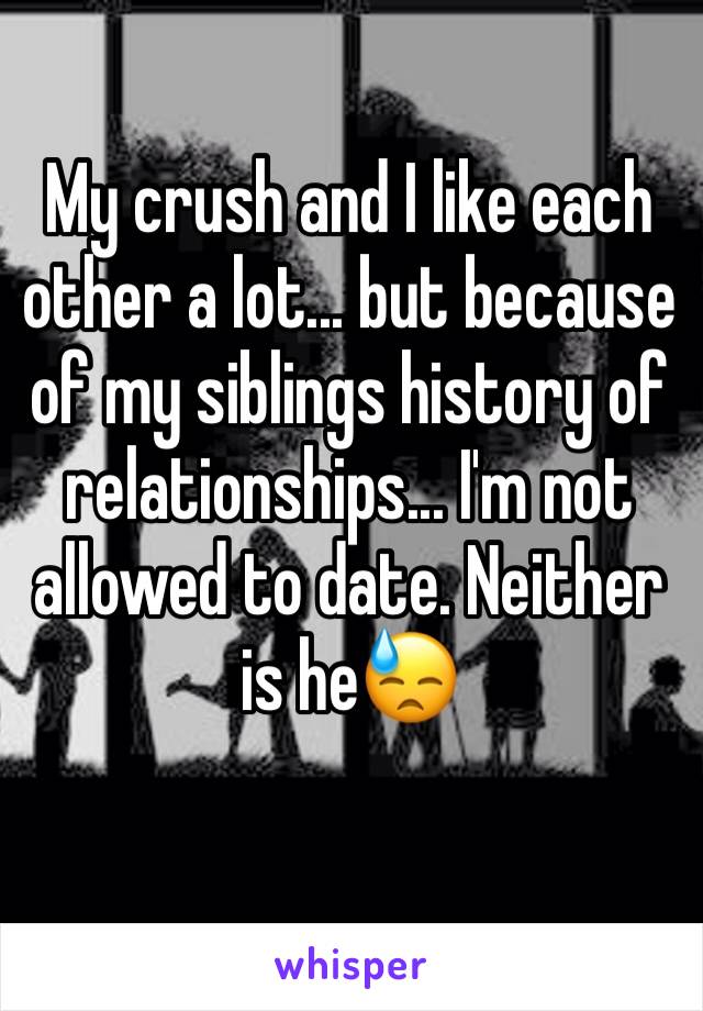 My crush and I like each other a lot... but because of my siblings history of relationships... I'm not allowed to date. Neither is he😓