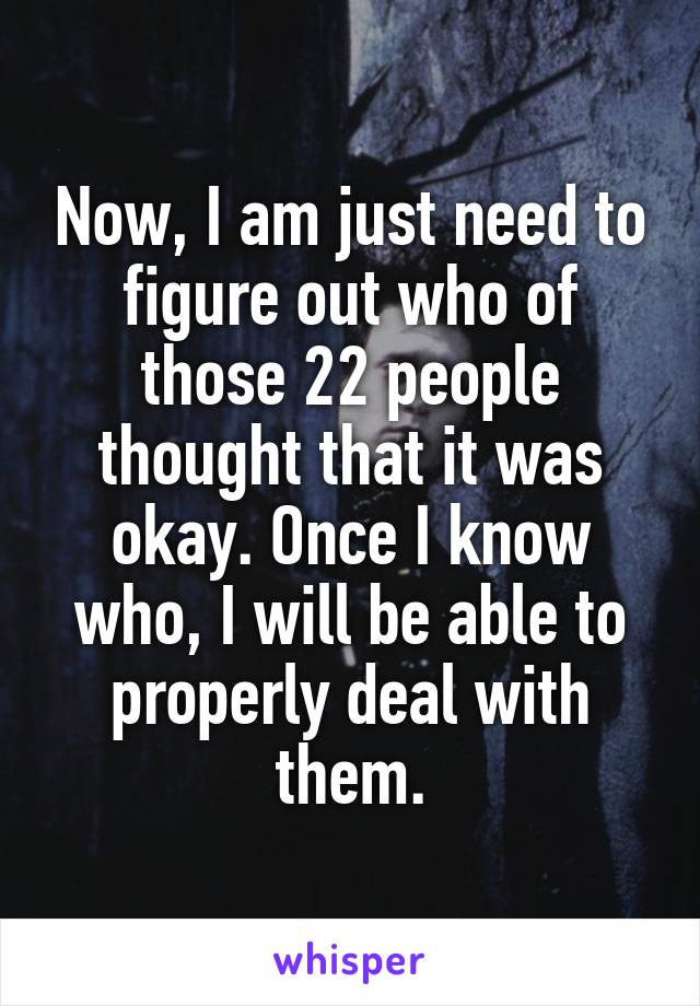 Now, I am just need to figure out who of those 22 people thought that it was okay. Once I know who, I will be able to properly deal with them.