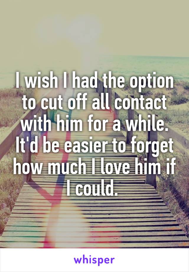 I wish I had the option to cut off all contact with him for a while. It'd be easier to forget how much I love him if I could. 