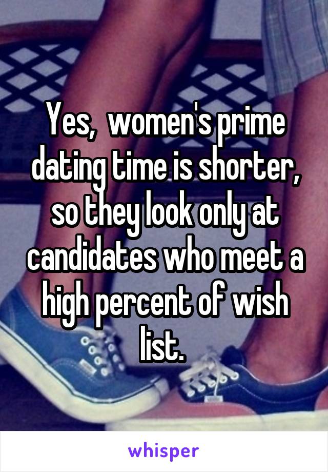 Yes,  women's prime dating time is shorter, so they look only at candidates who meet a high percent of wish list. 