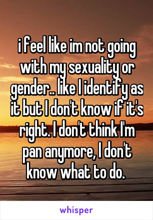 i feel like im not going with my sexuality or gender.. like I identify as it but I don't know if it's right. I don't think I'm pan anymore, I don't know what to do. 