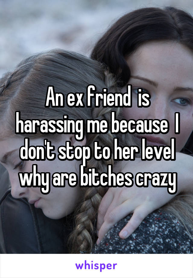 An ex friend  is harassing me because  I don't stop to her level why are bitches crazy