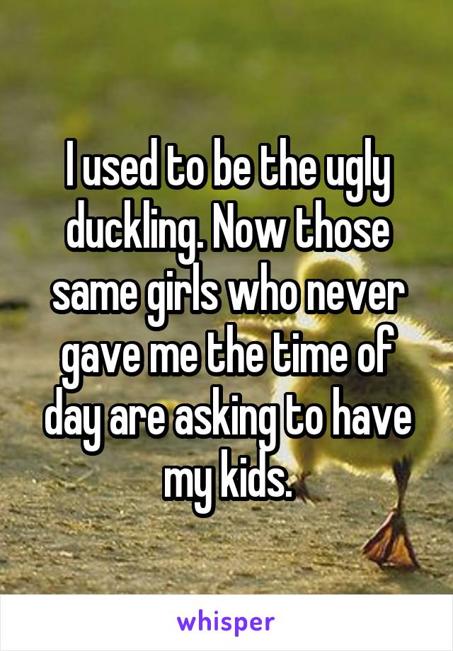 I used to be the ugly duckling. Now those same girls who never gave me the time of day are asking to have my kids.