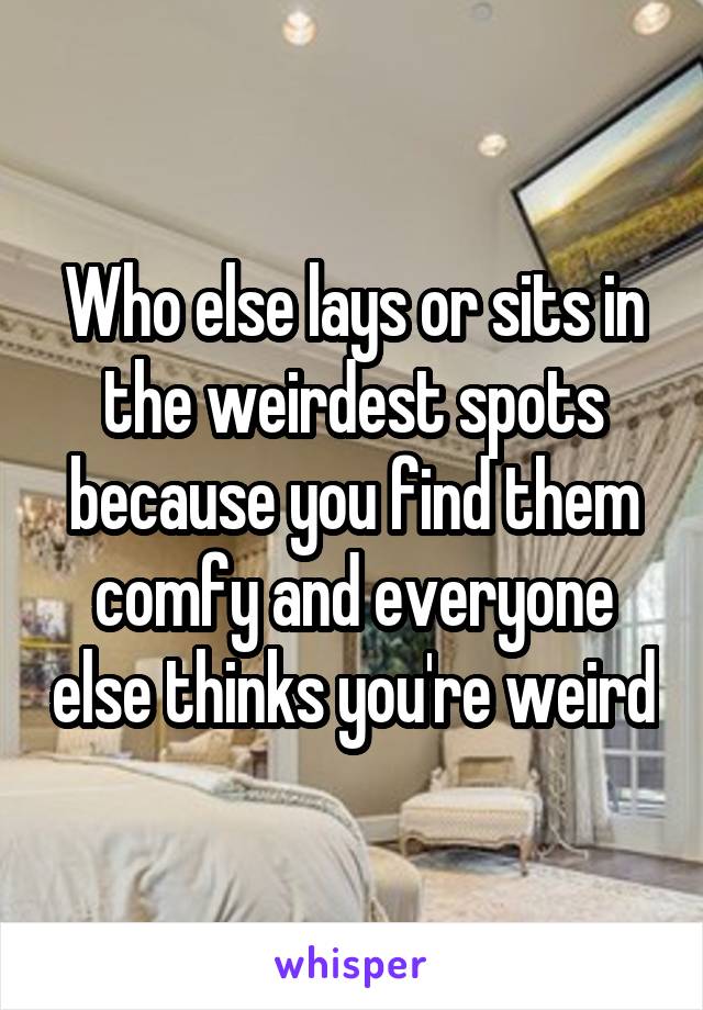 Who else lays or sits in the weirdest spots because you find them comfy and everyone else thinks you're weird