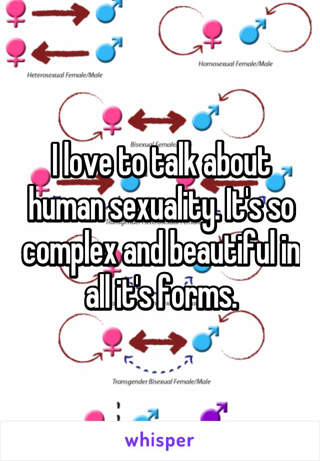 I love to talk about human sexuality. It's so complex and beautiful in all it's forms.