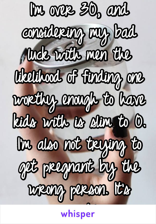 I'm over 30, and considering my bad luck with men the likelihood of finding one worthy enough to have kids with is slim to 0. I'm also not trying to get pregnant by the wrong person. It's reversible. 