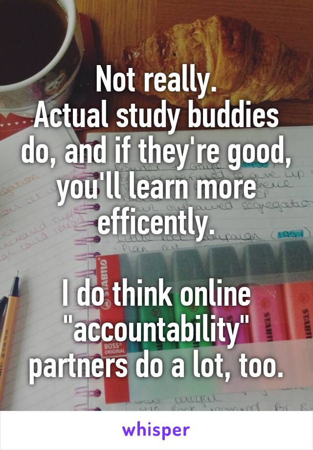 Not really.
Actual study buddies do, and if they're good, you'll learn more efficently.

I do think online "accountability" partners do a lot, too.