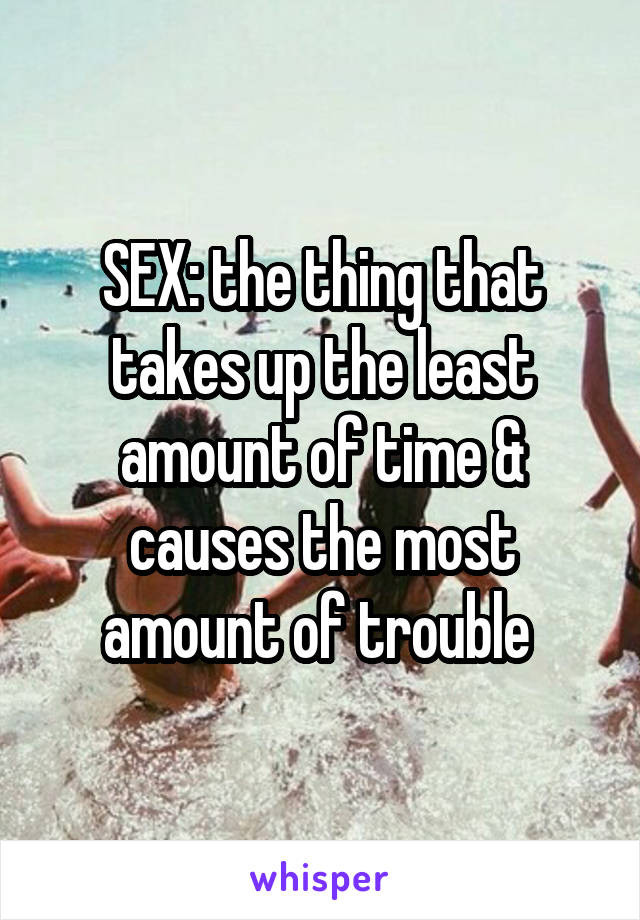 SEX: the thing that takes up the least amount of time & causes the most amount of trouble 