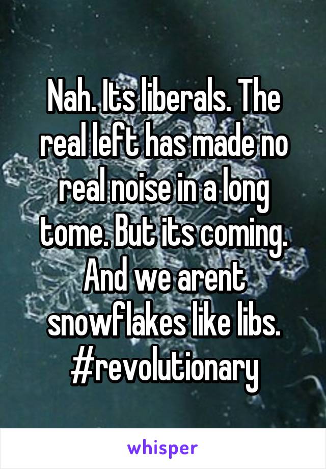 Nah. Its liberals. The real left has made no real noise in a long tome. But its coming. And we arent snowflakes like libs. #revolutionary