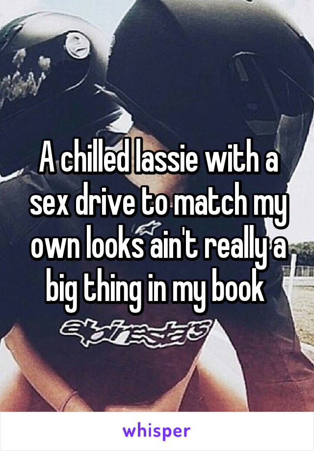 A chilled lassie with a sex drive to match my own looks ain't really a big thing in my book 