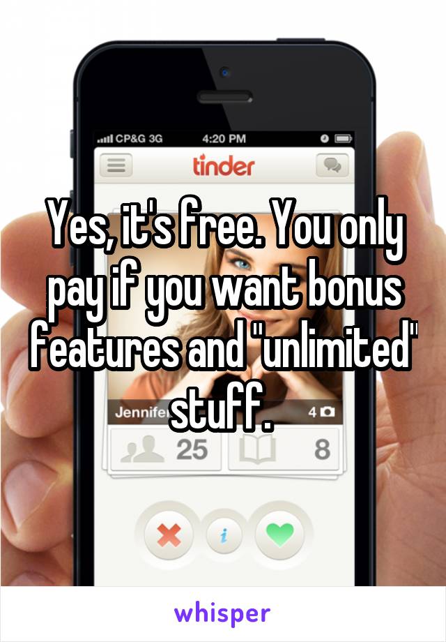 Yes, it's free. You only pay if you want bonus features and "unlimited" stuff. 