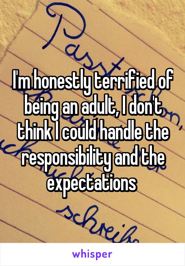 I'm honestly terrified of being an adult, I don't think I could handle the responsibility and the expectations 