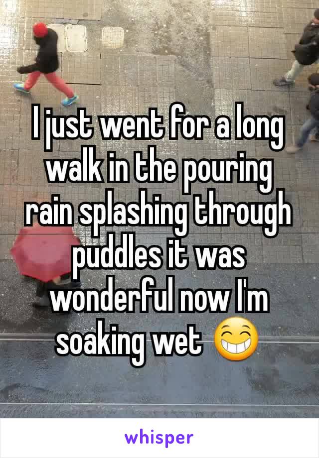 I just went for a long walk in the pouring rain splashing through puddles it was wonderful now I'm soaking wet 😁