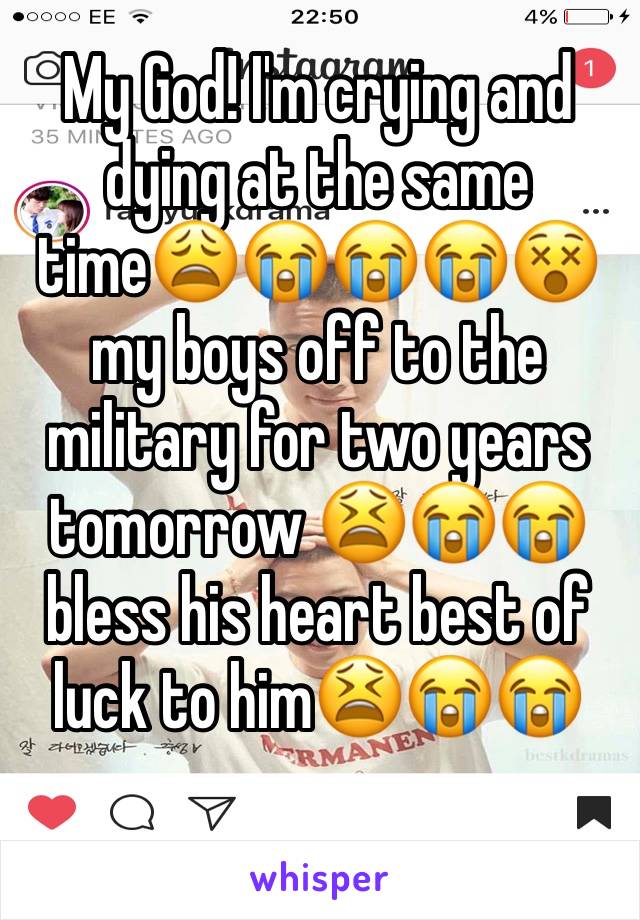 My God! I'm crying and dying at the same time😩😭😭😭😵 my boys off to the military for two years tomorrow 😫😭😭bless his heart best of luck to him😫😭😭