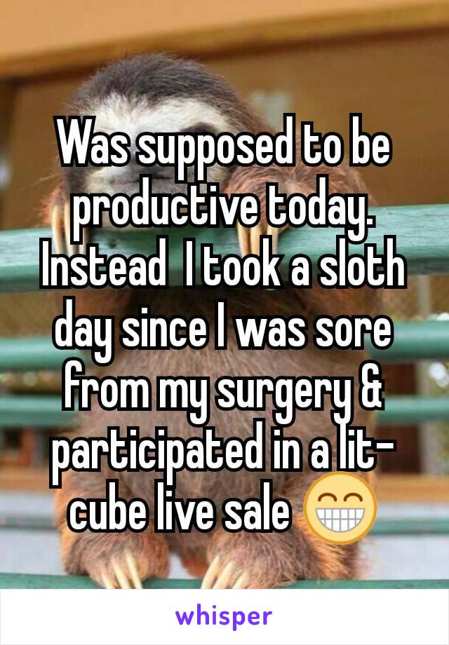 Was supposed to be productive today.  Instead  I took a sloth day since I was sore from my surgery & participated in a lit-cube live sale 😁