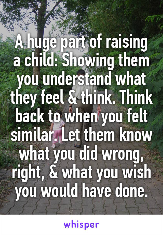 A huge part of raising a child: Showing them you understand what they feel & think. Think back to when you felt similar. Let them know what you did wrong, right, & what you wish you would have done.