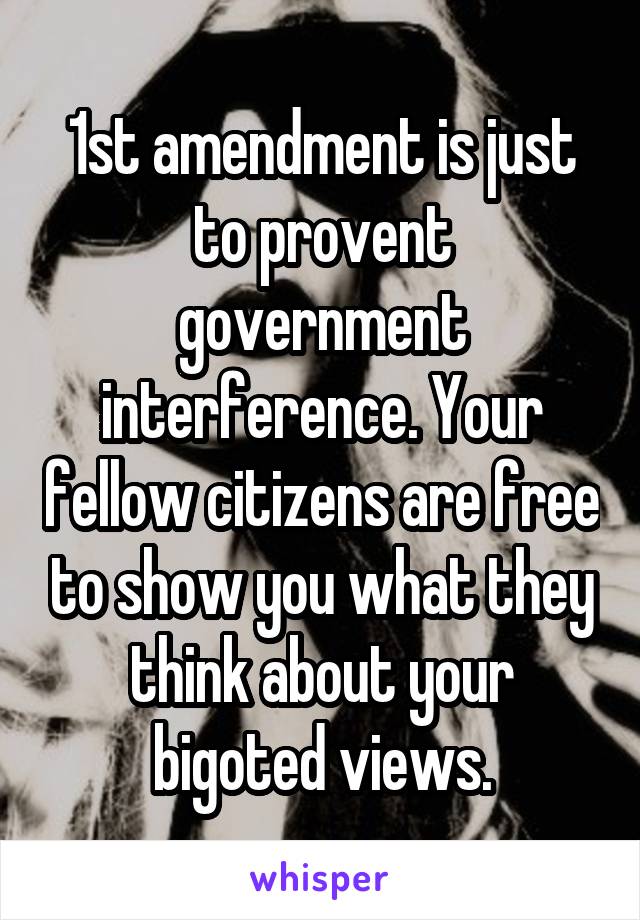 1st amendment is just to provent government interference. Your fellow citizens are free to show you what they think about your bigoted views.