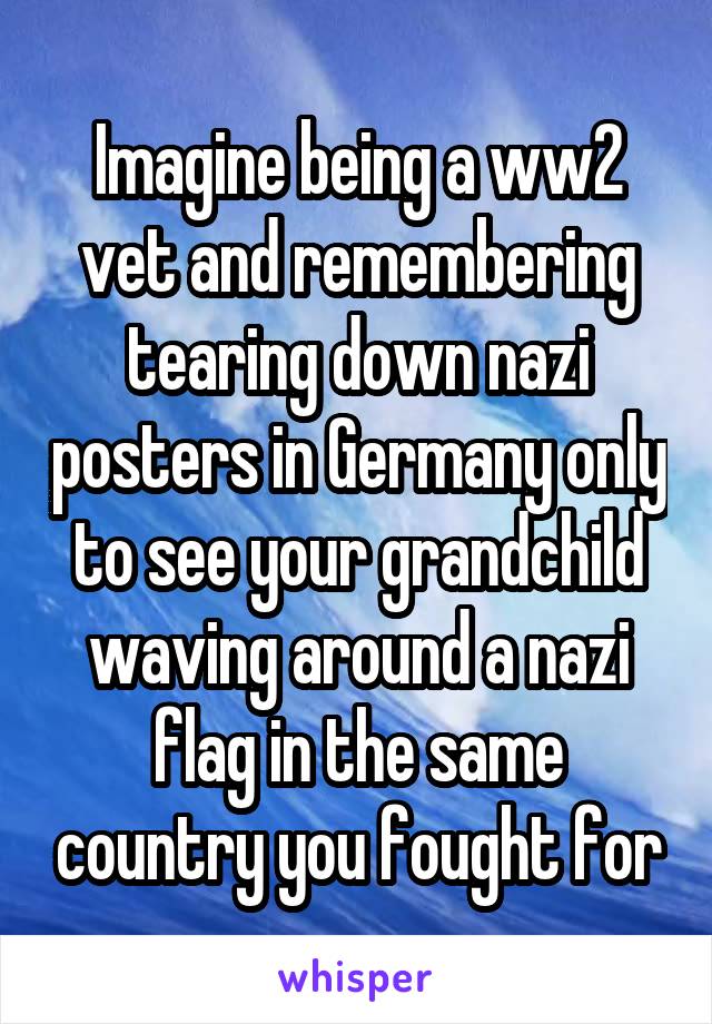 Imagine being a ww2 vet and remembering tearing down nazi posters in Germany only to see your grandchild waving around a nazi flag in the same country you fought for