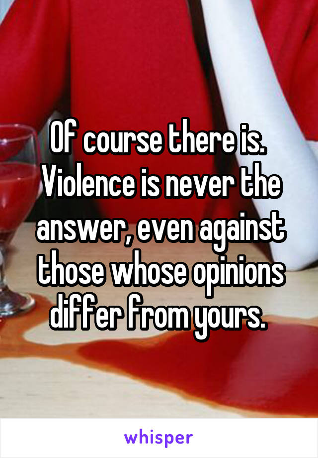 Of course there is. 
Violence is never the answer, even against those whose opinions differ from yours. 