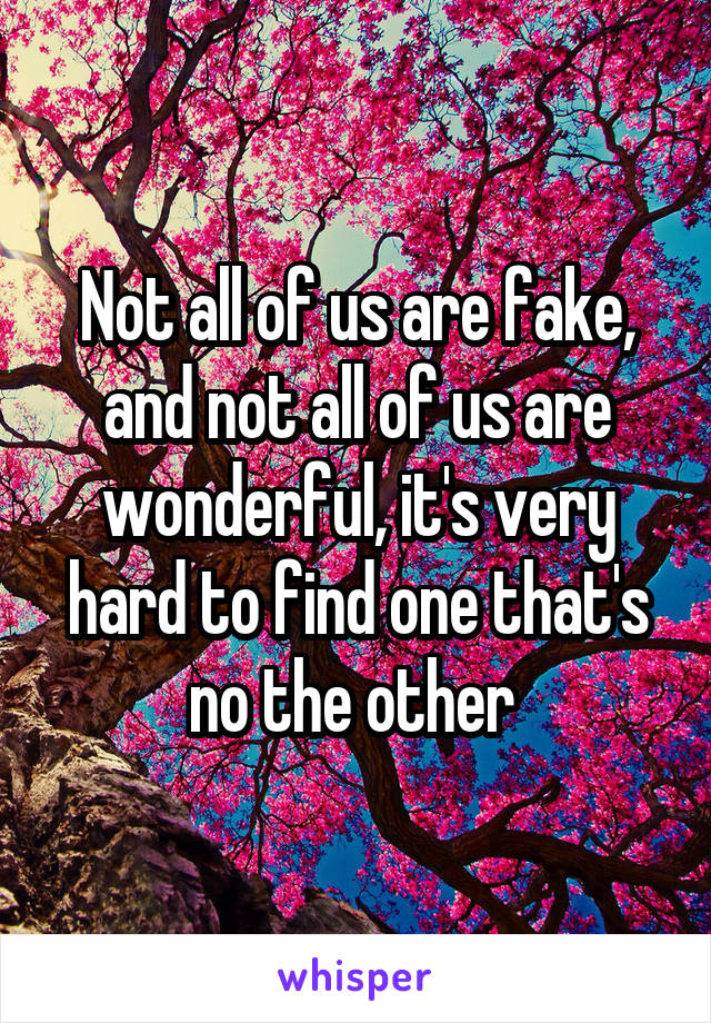 Not all of us are fake, and not all of us are wonderful, it's very hard to find one that's no the other 