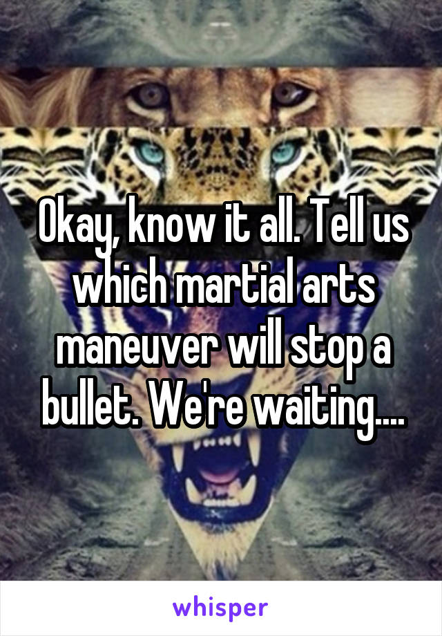 Okay, know it all. Tell us which martial arts maneuver will stop a bullet. We're waiting....