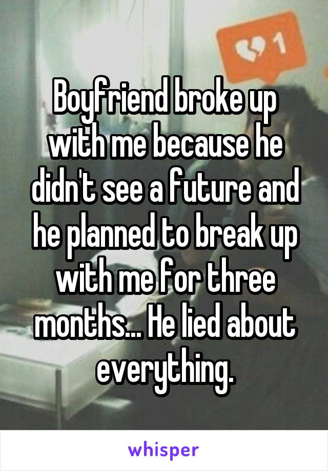 Boyfriend broke up with me because he didn't see a future and he planned to break up with me for three months... He lied about everything.
