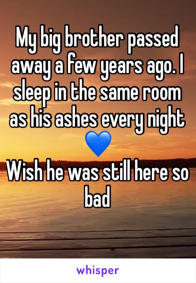 My big brother passed away a few years ago. I sleep in the same room as his ashes every night 💙
Wish he was still here so bad 