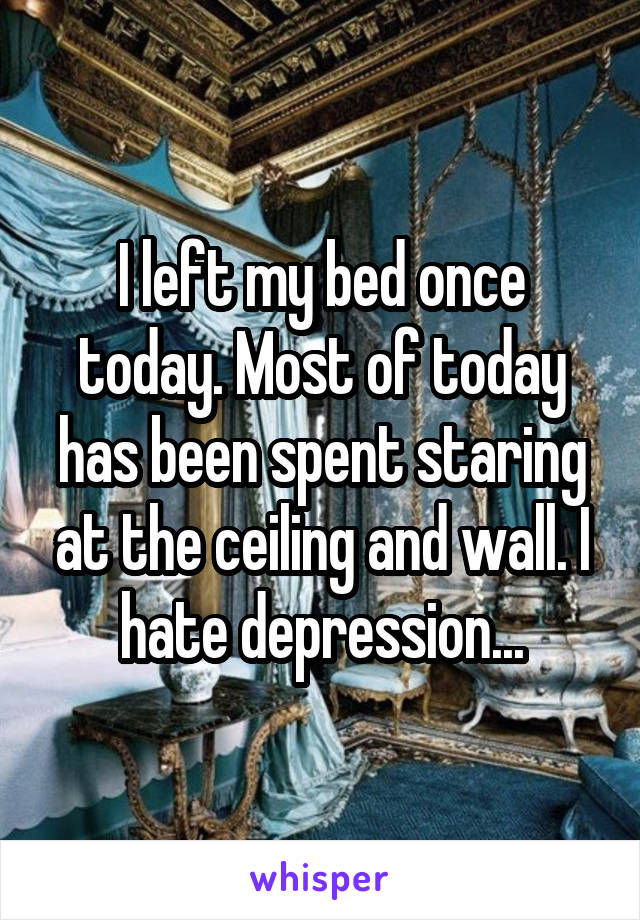 I left my bed once today. Most of today has been spent staring at the ceiling and wall. I hate depression...