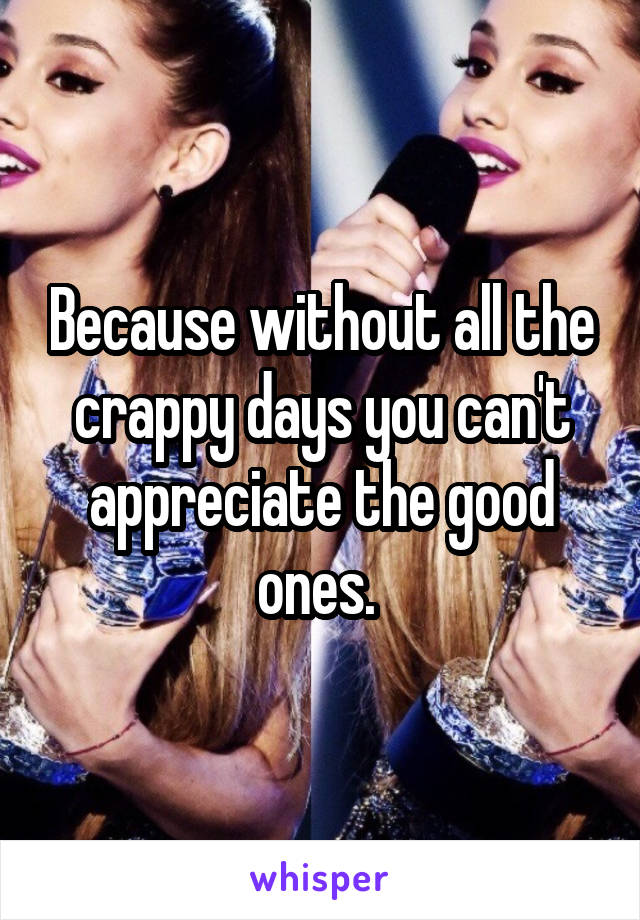 Because without all the crappy days you can't appreciate the good ones. 