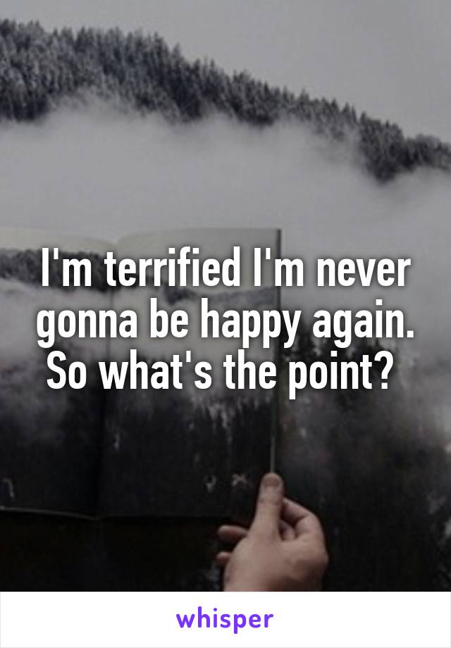 I'm terrified I'm never gonna be happy again. So what's the point? 