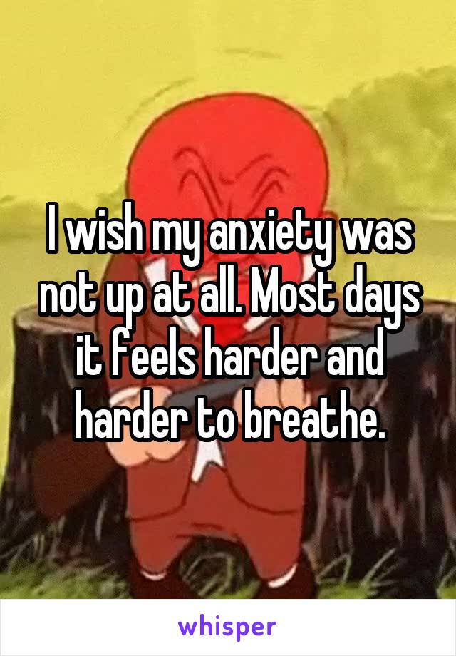I wish my anxiety was not up at all. Most days it feels harder and harder to breathe.